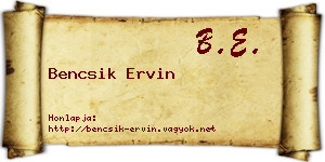 Bencsik Ervin névjegykártya